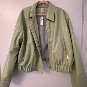 Maeve Faux Leather Bomber Jacket – Moss Green, Size XL – NWT